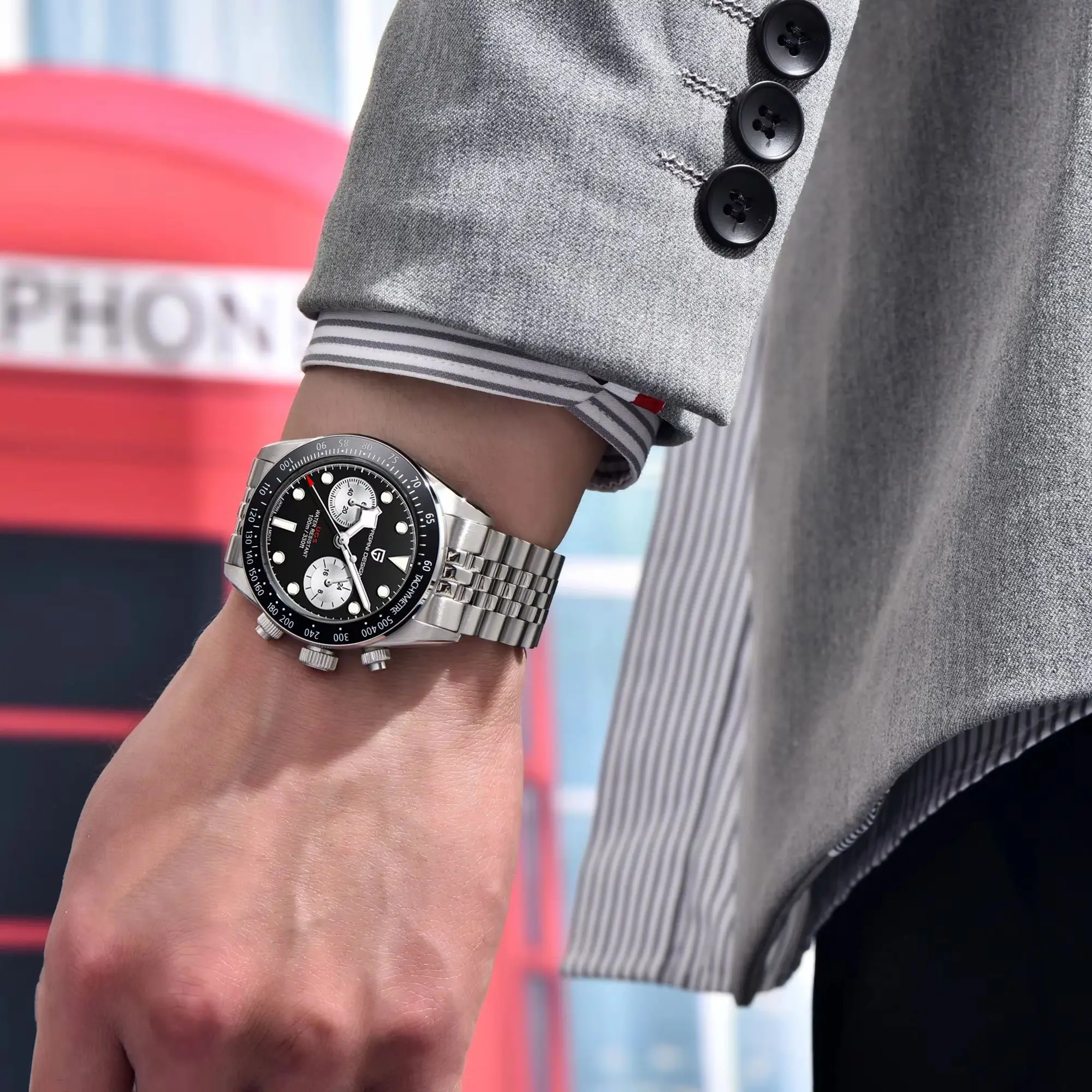 Фото Мужские кварцевые часы PAGANI DESIGN New Masculine Prestige с циферблатом Panda, эксклюзивные, премиум-класса, из нержавеющей стали, с сапфировым стеклом, светящиеся, водонепроницаемые. №5