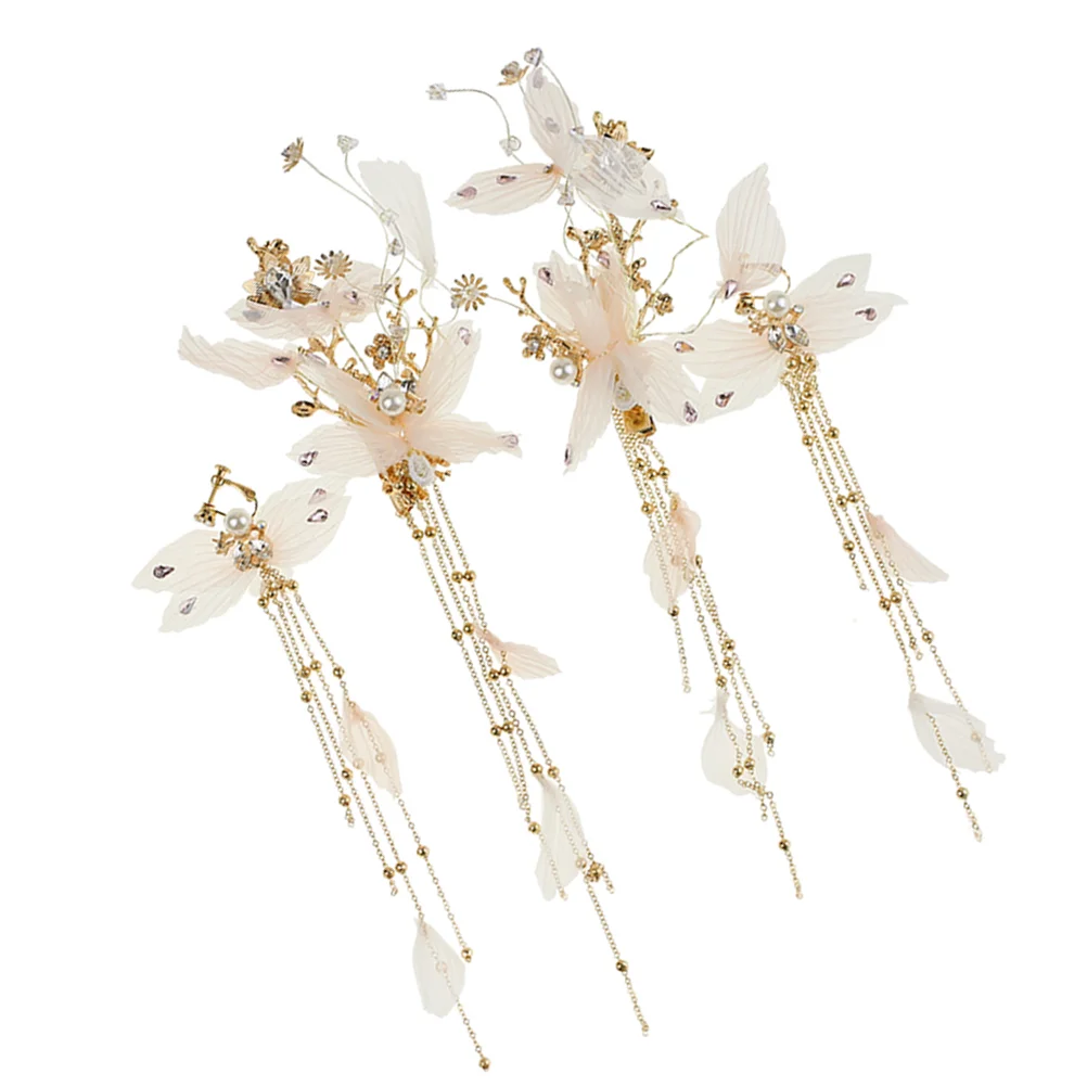 

Pretty Hair Set Tassel Clip Earrings Fairy Hair Clip Cloth Hairpins Clamps Delicate Barrettes Styling Wedding Dress