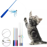 cat toy feather teaser cat fishing pole wand toy for kitten cat interactive stick having fun exercise playing with the feather