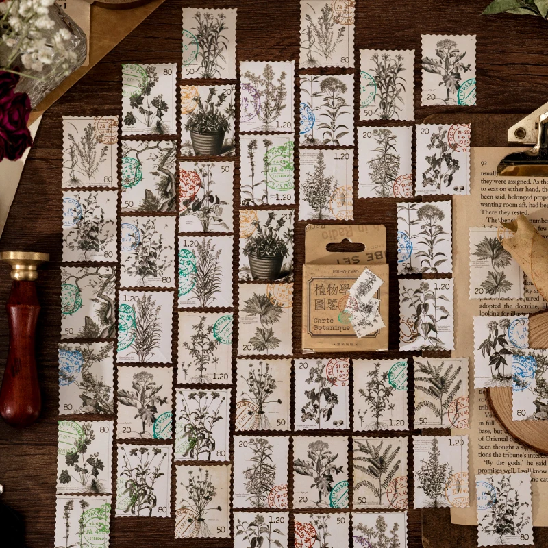 

46 Pcs Retro Plant Stamp Mini Paper Sticker Decorative Diary Junk Journal Planner Scrapbooking Supplies Label Kawaii Stationery
