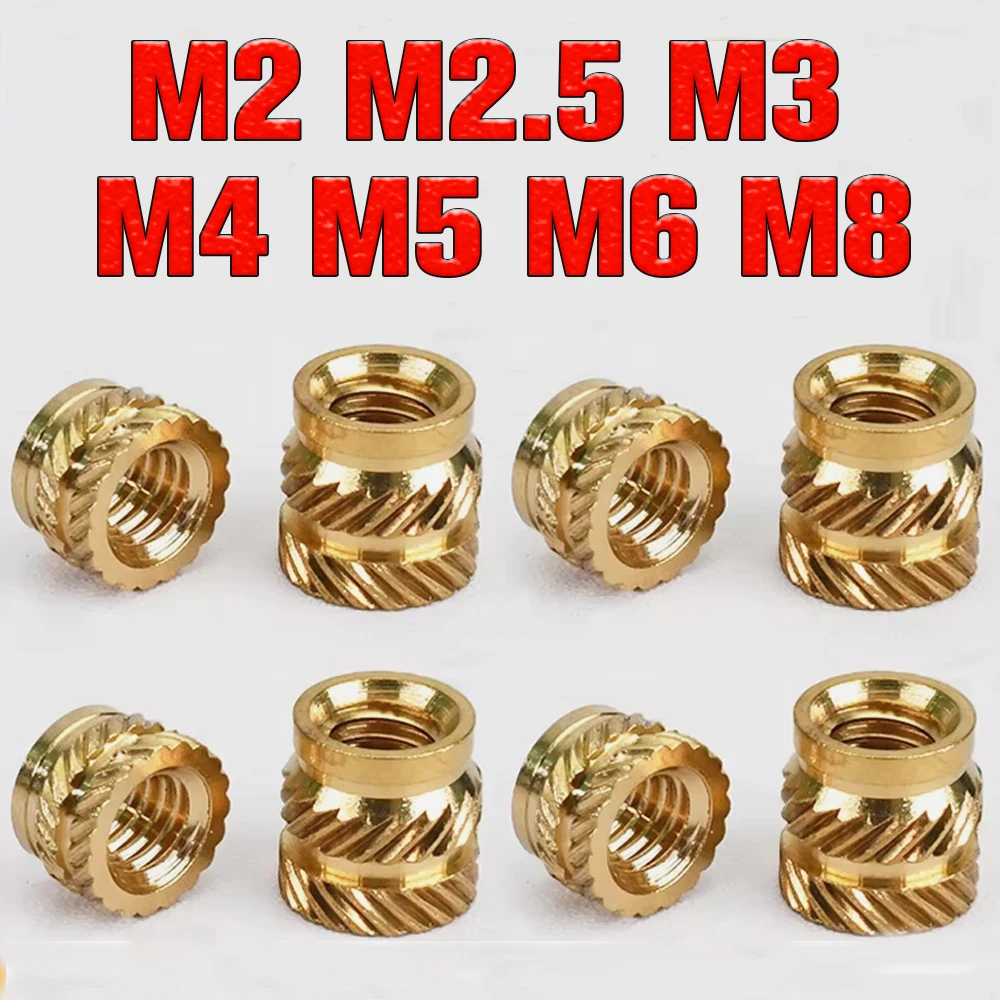 Фото Латунная гайка с тепловой вставкой M2M2.5M3M4M5M6M8 Гайки с резьбой и двойной саржевой инъекцией с накаткой, вставная гайка из термоплава для 3D-принтера №4