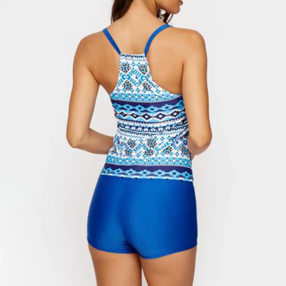 

Sexy Floral Printed Vest Style Top Tummy Control Boyshorts Set Padded Swimming Suit Good Elasticity for Swimming Pool