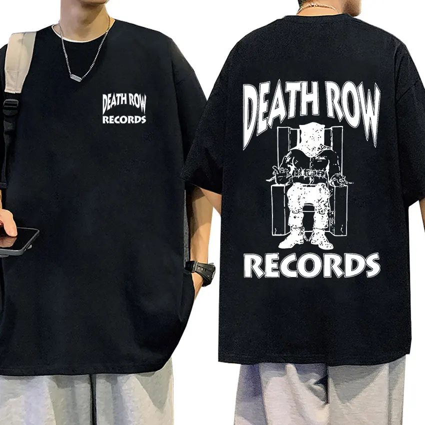 Death Row Records Print T Shirt Rapper Tupac 2pac Retro Graphic T-shirt Men Women Hip Hop 100% Cotton Oversized Tees Streetwear