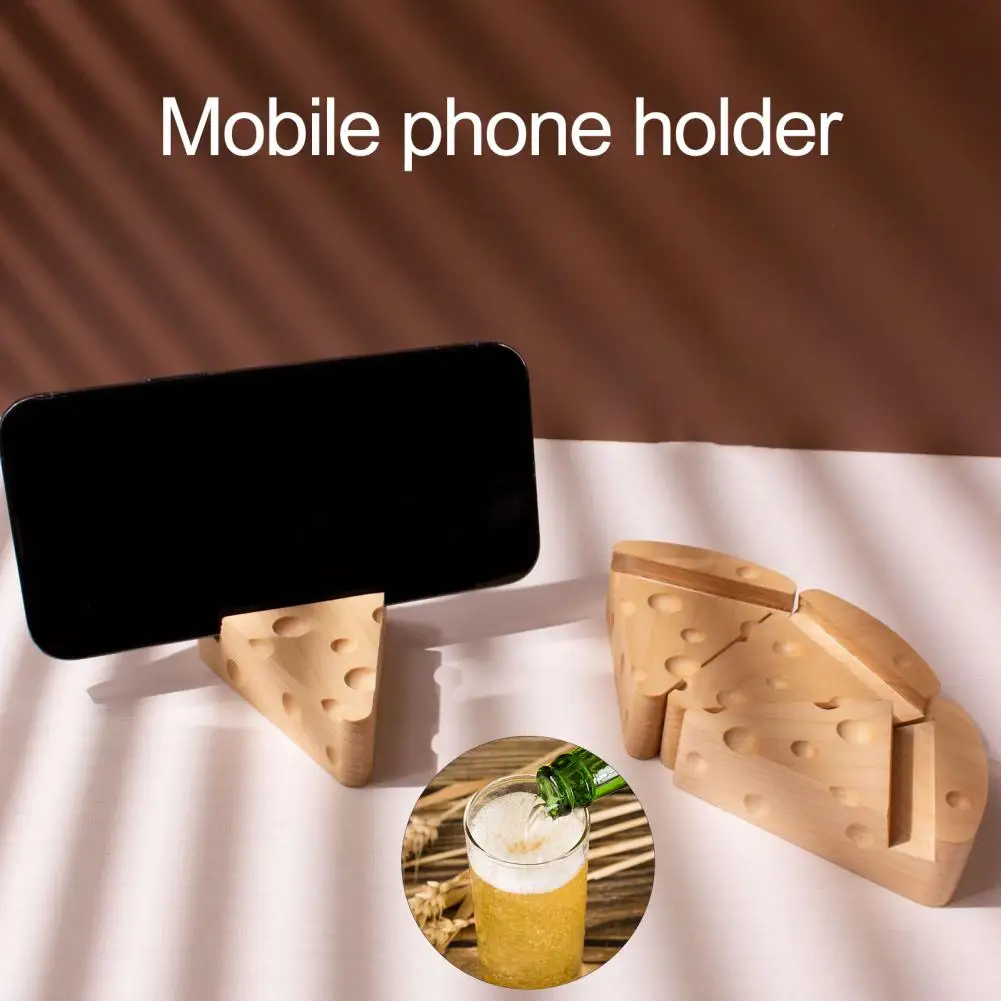

Compact Bottle Opener Multi-functional Wooden Cheese Shape Bottle Opener Phone Holder Portable Magnetic Desktop Stand for Beer