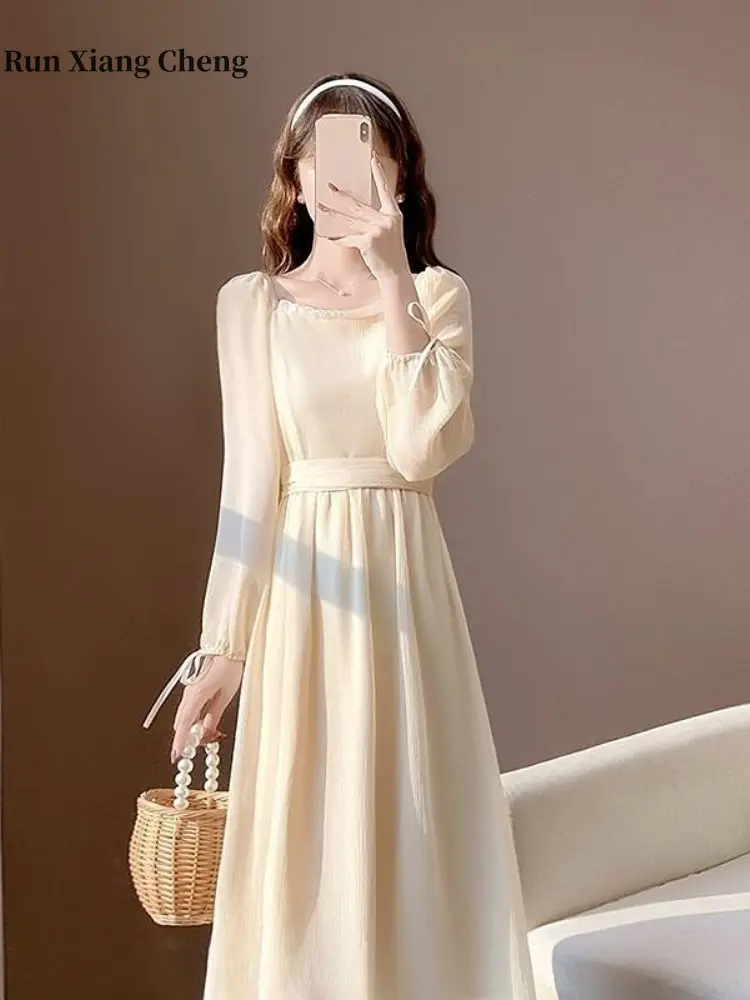 

Женское платье с длинным рукавом, белое Элегантное Длинное приталенное платье в винтажном стиле, весна-лето 2023