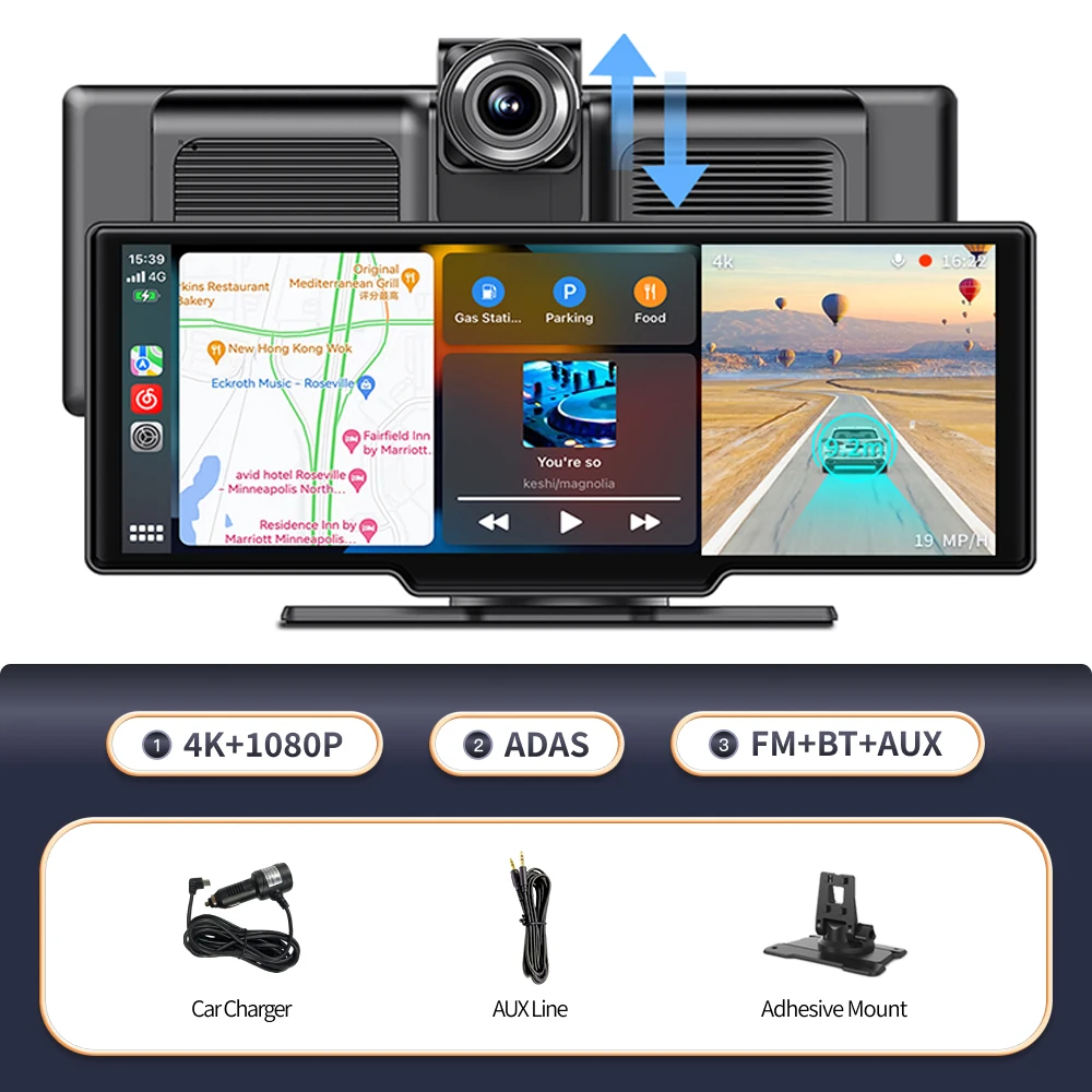 

Imagebon H13 Pro 10,26 "4K ADAS Беспроводная камера CarPlay и Android Auto Dash Cam GPS 24-часовой парковый монитор Зеркало заднего вида ночного видения
