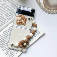 for samsung galaxy z flip 3 cover with bear flower chain fashion cute protective phone shell case for samsung galaxy z flip 3