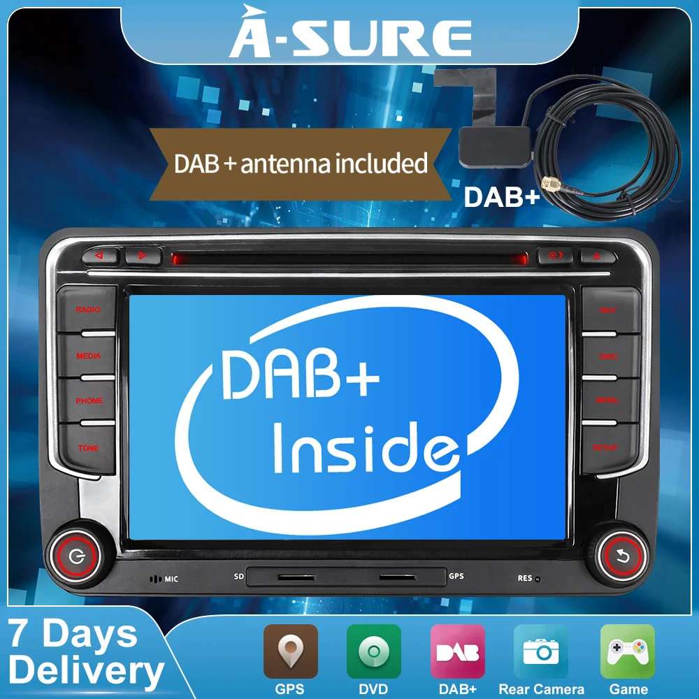 

A-Sure 2 Din DVD Inside DAB+ Radio Car Multimedia Autolink BT GPS Navigation For VW Passat B6 B7 Golf 5 6 Polo Skoda