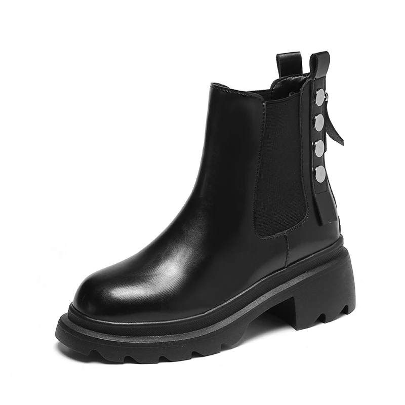 

Autumn and Winter 2022 Fashion New Round Toe Thick Sole Non Slip Women's Ankle Boots Mid Heel Zipper Warm PU Short Boots