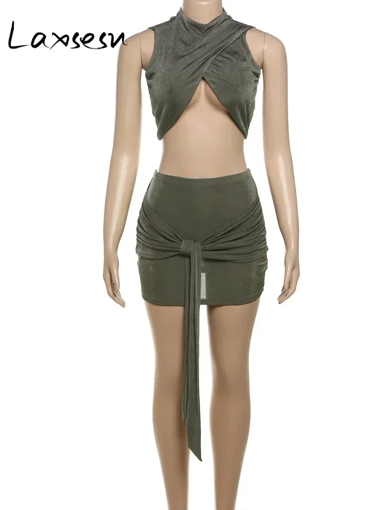 Laxsesu однотонный сексуальный женский комплект из 2 предметов с рюшами топы на