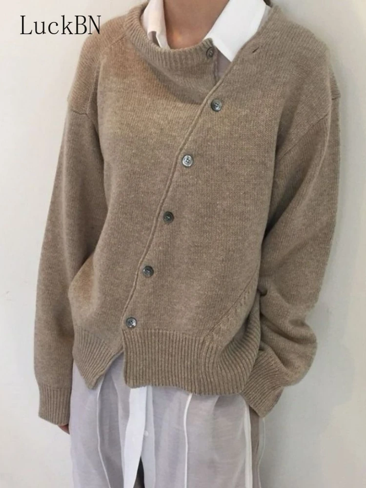 

Женский Асимметричный вязаный свитер, однобортный Кардиган цвета хаки и серого цвета, Повседневная модная одежда, весна 2022