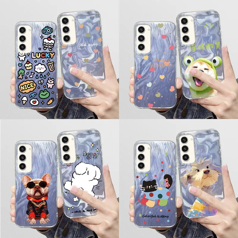 Feather Yarn Phone Case For Samsung Galaxy S23 SM-S908 Laser Flash Coque Soft Silicone TPU Painted Cute Printed Back Cover Funda