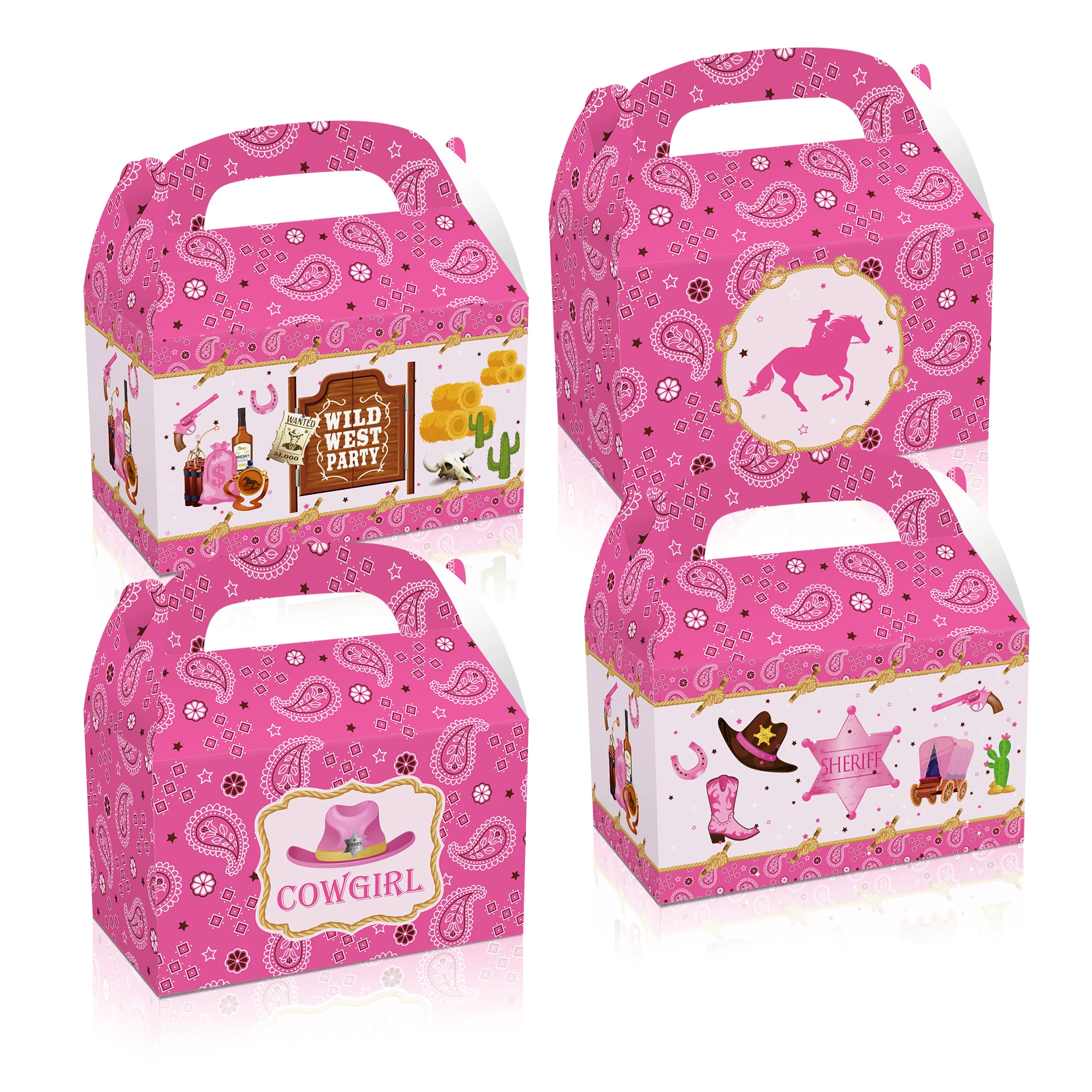 

DD134 4Pcs Welcome to Wild West Sheriff Cowgirl Party Favor Box Birthday Party Candy Packing Gift Bag Baby Shower Party Decors