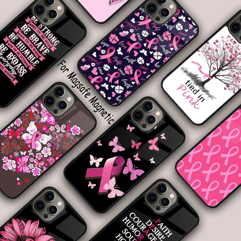 Чехол для телефона Магнитный с розовой лентой APPLE iPhone 16 14 13 12 11 Pro Max 15 Plus