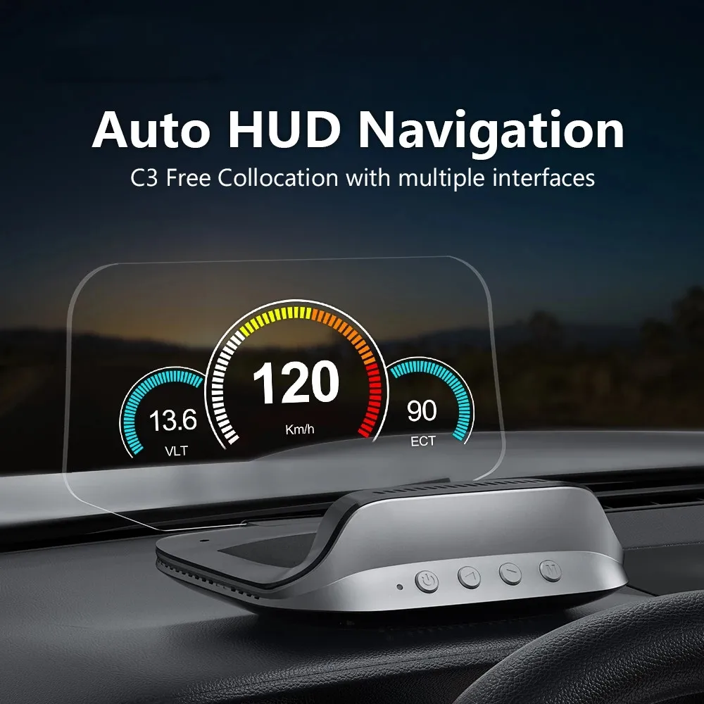 

OBDHUD C3 Plus Auto Projector HUD Navigation GPS OBD2 EOBD Speedometer Head Up Display Electronics Car Accessories For All Car