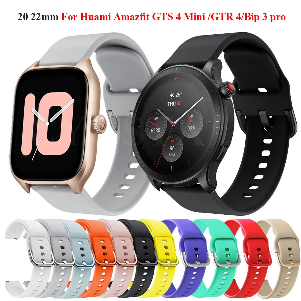 

Ремешок силиконовый для смарт-часов Huami Amazfit GTR 4/3 Pro 2e, браслет для Amazfit GTS 4 Mini/Bip 3/U Pro, 20 22 мм
