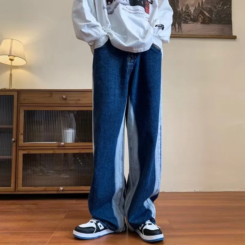 

2022 Blue Baggy Jeans Men Fashion Retro Contrast Straight Jeans Men Streetwear Hip Hop Loose Denim Pants Mens Trousers M-3XL