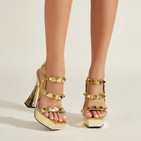 woman sandals 14cm high heeled sandals gold rivet platforms gladiator shoes silver chunky heels sandalias plataforma mujer