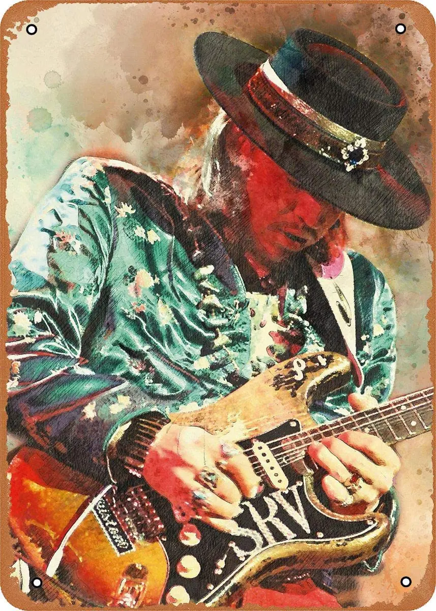 

EICOCO Rock Stevie Ray Vaughan Plaque Poster Metal Tin Sign 8" x 12" Vintage Retro Wall Decor wall decor metal