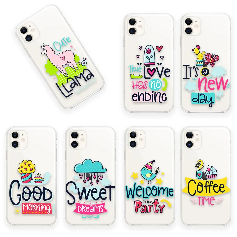

Cartoon Stick Doodle Coffee Time Clear Coque Case for iPhone Apple 13 12 11 SE 2022 X XR XS 8 7 14 Pro Mini Max Plus Case Capa