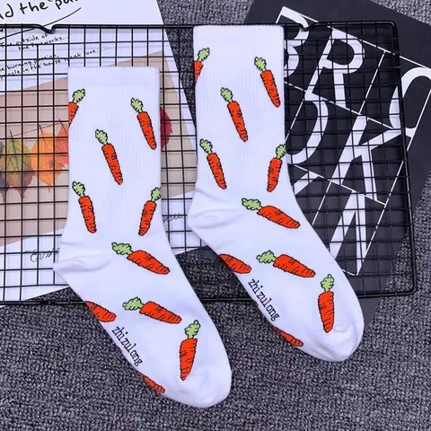 Забавные корейские милые хлопковые носки с морковкой овощами кукурузой для мужчин и женщин сумасшедшая Новинка цветная стойка Белый хип-хоп Уличный подарок ретро