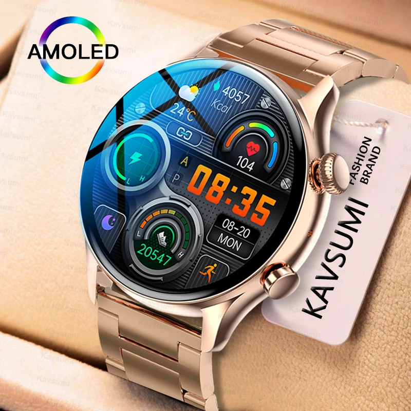 

KAVSUMI Smart Watch AMOLED HD Screen Always on Display Women Watches Bluetooth Call IP68 Waterproof Sport Fitness Men Smartwatch