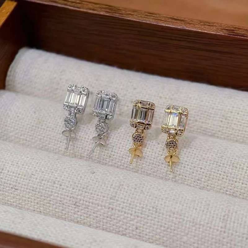 DIY Jewelry Accessories Au750g8k Gold Exquisite White Zircon Rock Sugar Pearl Earrings Ear Studs Emp Support