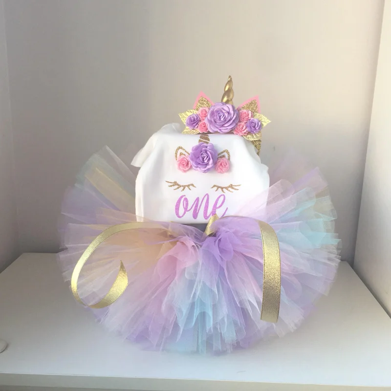 

First 1st Birthday Unicorn Outfits Baby Baptism Clothes Girl Party Wear Kids Clothing 2 Years Tutu Infant Baby Christening Suits