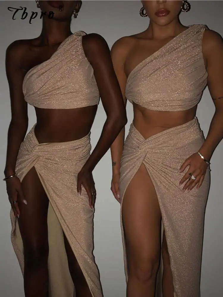 

Блестящая юбка, комплект из 2 предметов, женский сексуальный укороченный жилет и юбка высокой яркости, 2023, женские модные блестящие плиссированные облегающие топы, наряды