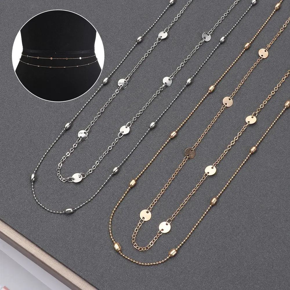 

New Gift Accesspries Fashion Bikini Waist Link Necklaces Multi Chain Sequins Belly Chain Trendy Double Layer Shiny