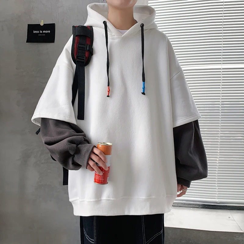 

2022 Hoodie Men Spring Autumn Fashion Harajuku Patchwork Casual Oversized Hoodies Hip Hop Sweatshirt Men's Streetwear 7 Colors