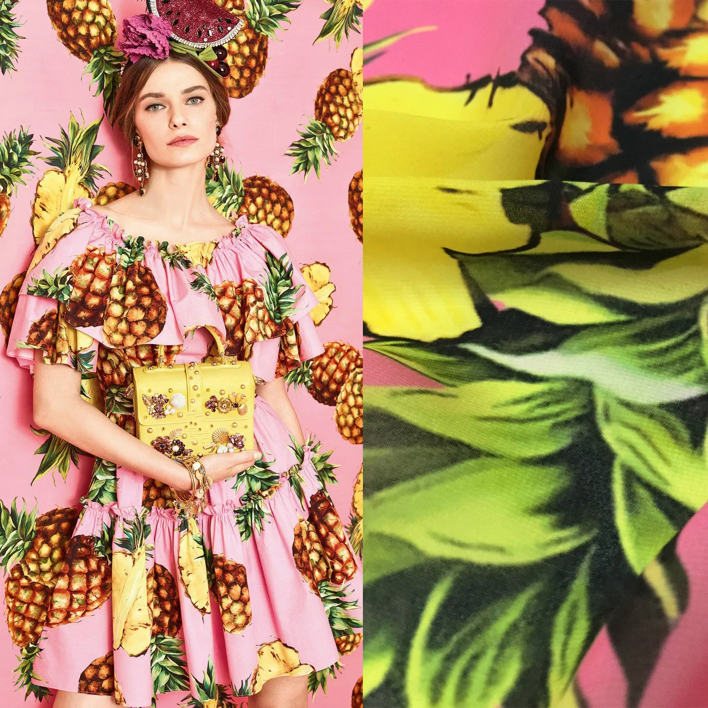 Ткань из полиэстера с принтом ручная роспись ананас Лидер продаж мягкая ткань в