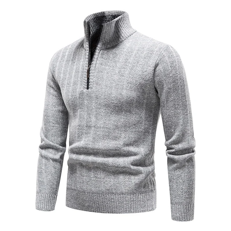 

Men's Fleece Pullovers Winter Warm Knitted Sweater Pullover Men Fashion Half Zip Stand Collar Casual Knitted Pullover Sweater