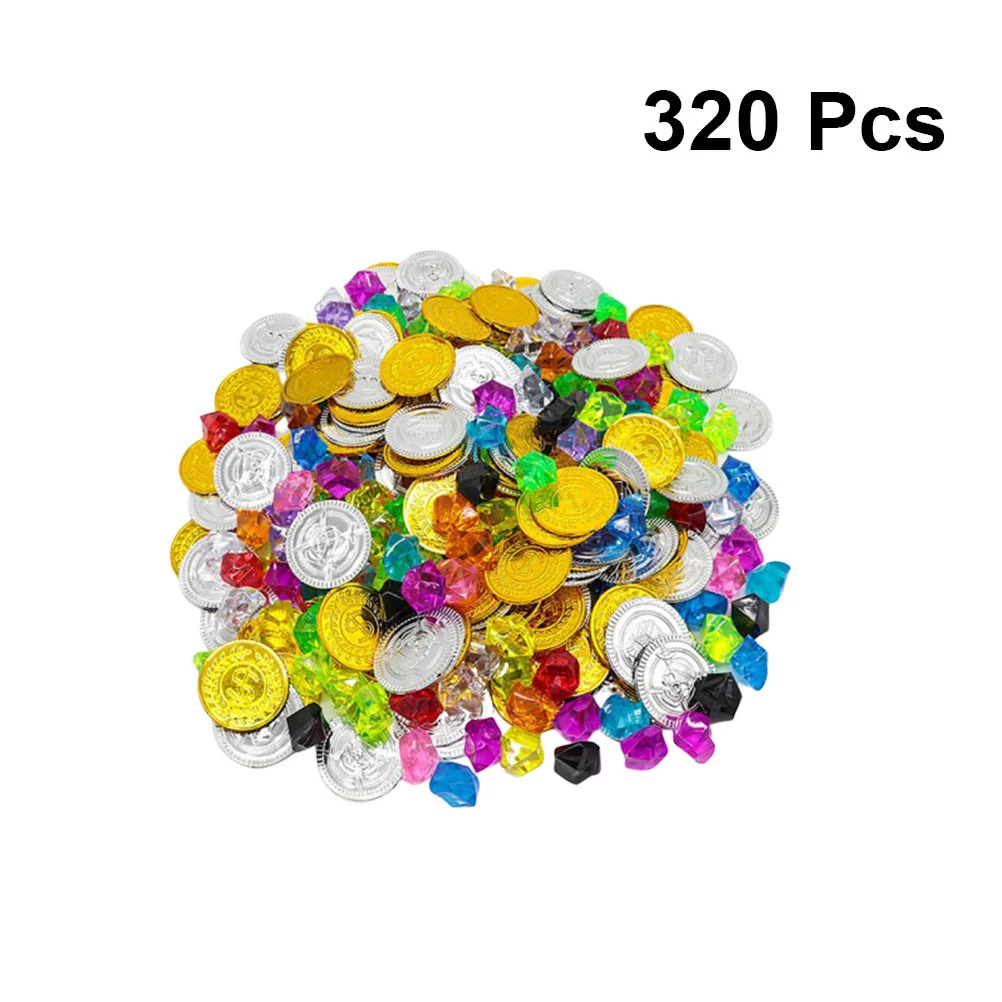 

320Pcs Gemstone Golden Coins Plastic Treasure Coins Gaming Chips Toys Game Props Party Favor for Kids Children (80Pcs