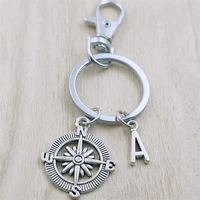compass keyring letter car key chain ring lobster clasp initial charm women jewelry accessories pendants metal