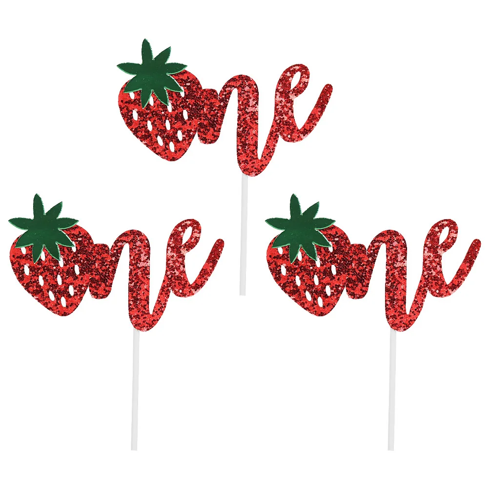 

3 Pcs Cake Insert Strawberry Decorations Picks Toppers Bunting Flags Sweet Dessert Inserts White Paper Baby