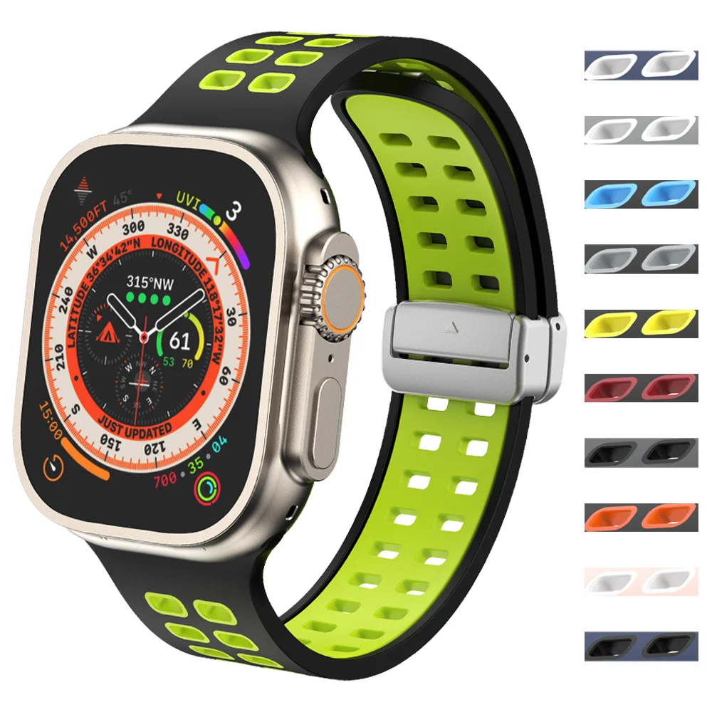 

Magnetic Buckle Silicone Strap for Apple Watch Band Ultra 49mm 45mm 44mm 42mm 41mm 38mm Correa Bracelet IWatch Series 8 7 5 6 Se