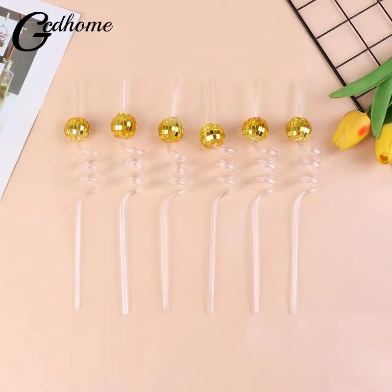 

6pcs Mirror Disco Ball Straws Silver 70s Decorative Straws Mini Disco Straw Decor Disco Party Decorations for Wedding Birt
