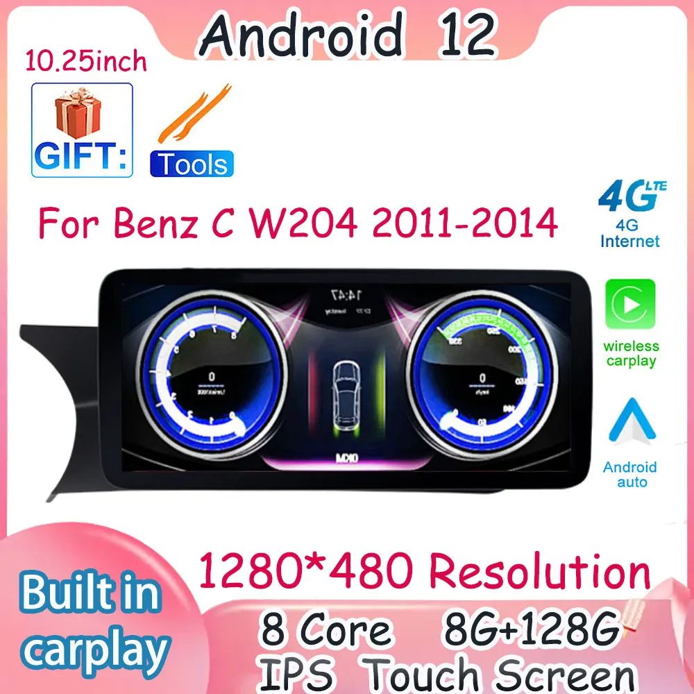 

10.25 Inch For Benz C W204 2011-2014 Android 12 Car Radio WIFI 4G Carplay Auto GPS Multimedia Player Audio Monitor Touch Screen