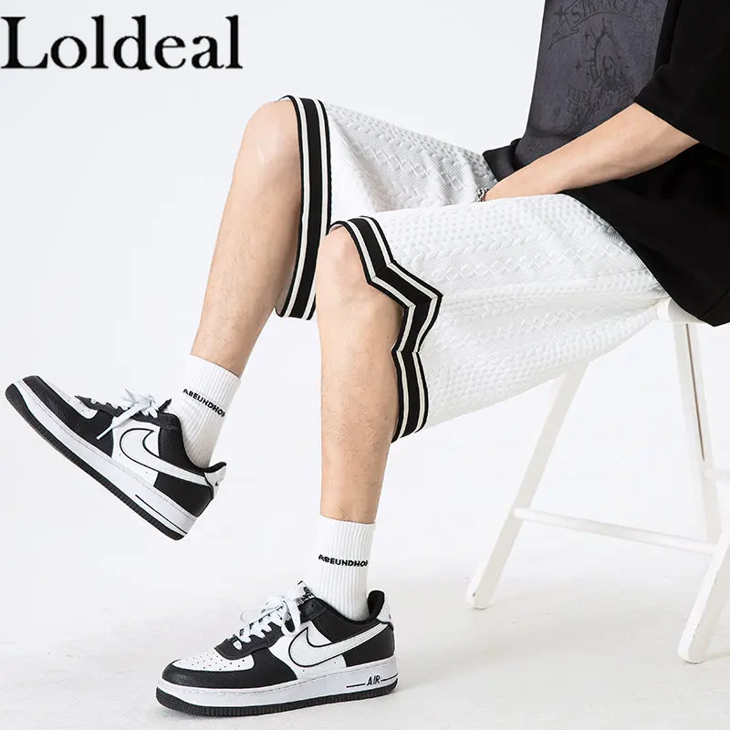 

Men Knitted Jacquard Casual Shorts Plaid Cropped Pants