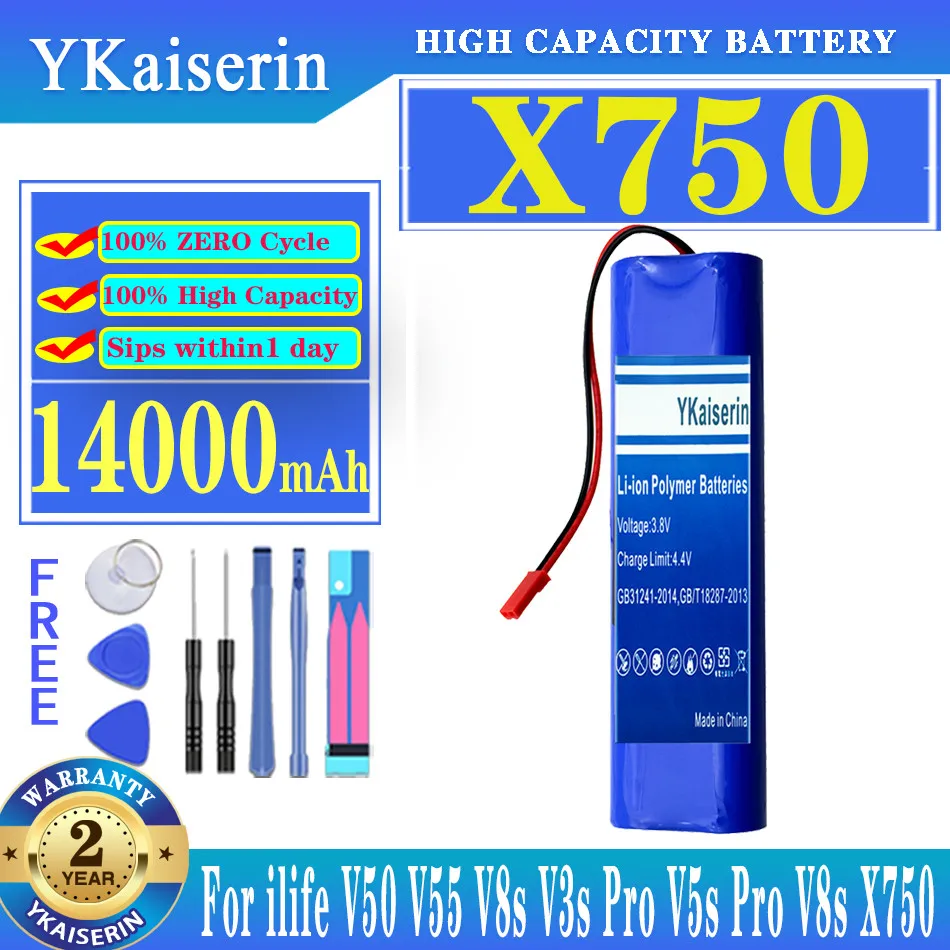 

YKaiserin 14000mah 18650 Lithium Battery For ILIFE V3s Pro, V50,V55, V5s Pro, V8s, X750 Robot Vacuum Cleaner Battery + Track NO