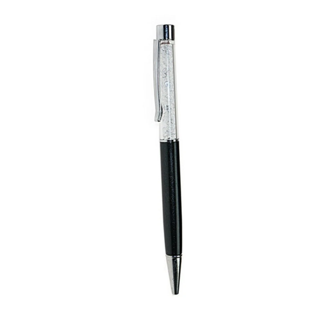 

Металлические шариковые ручки с плоским верхом и кристаллами стандарта 1 0 мм, черные канцелярские принадлежности, шариковая ручка, подарки