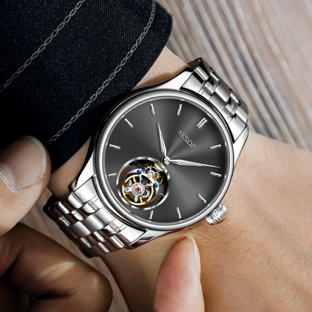 AESOP Flying Tourbillon Механические часы для мужчин Сапфировый водонепроницаемый ручной