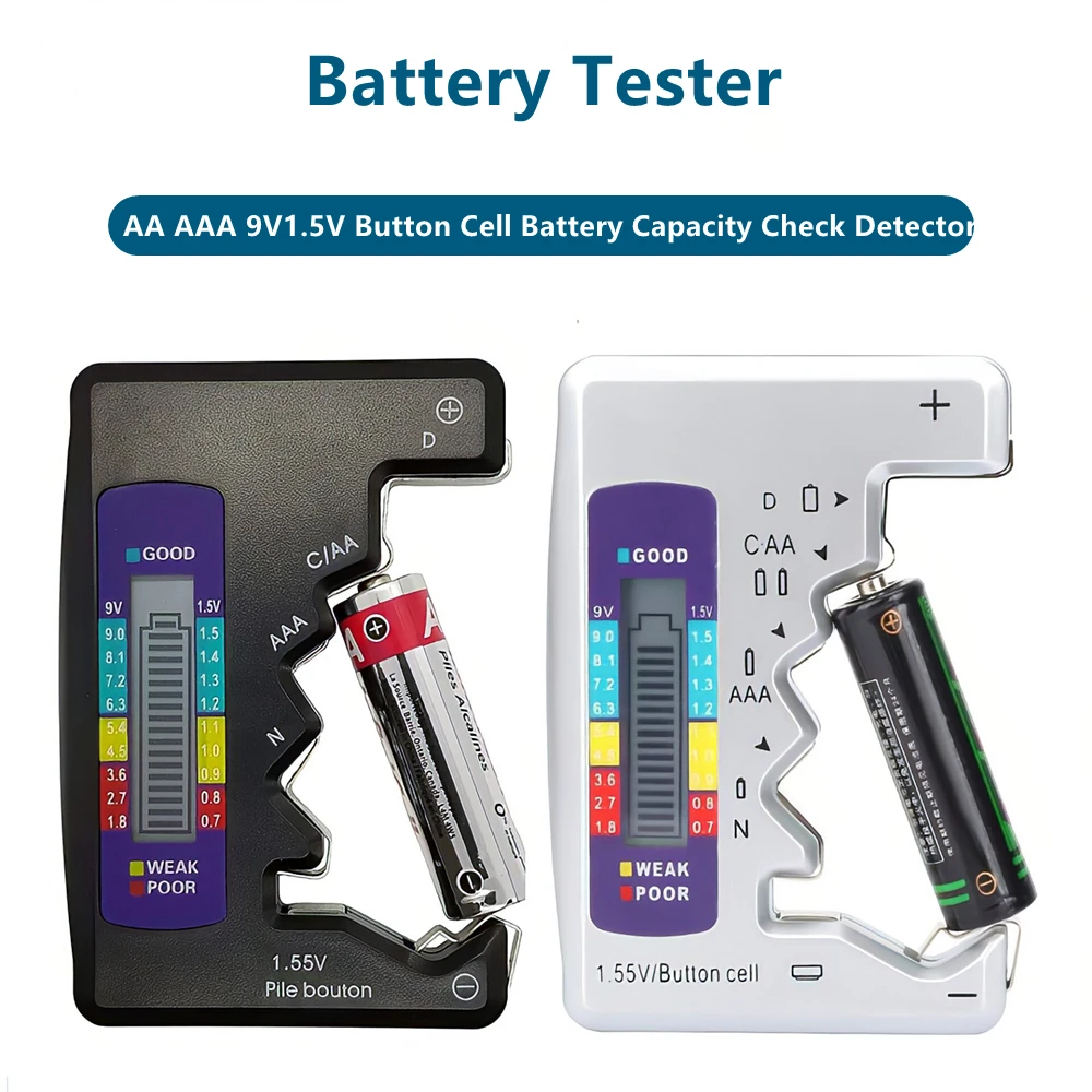 

Digital Battery Tester LCD Display C D N AA AAA 9V 1.5V Button Cell Battery Capacity Check Detector Checkered Load Analyzer