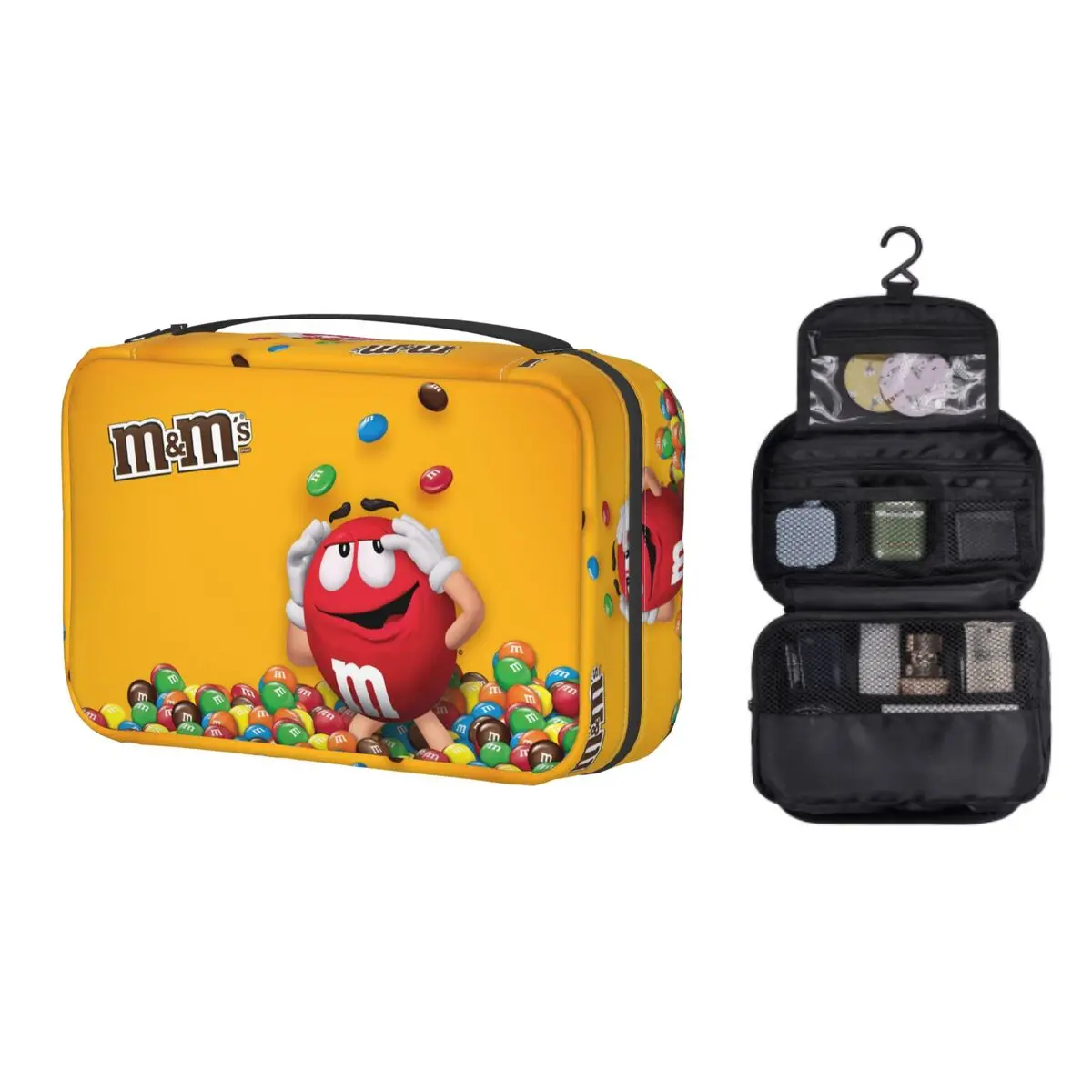 

Custom Funny M&M Emoticons Travel Cosmetic Bag for Women Candy Chocolate Makeup Toiletry Organizer Lady Beauty Storage Dopp Kit