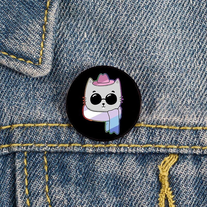 

Bigender cool cat Pin Custom cute Brooches Shirt Lapel teacher tote Bag backpacks Badge Cartoon gift brooches pins for women