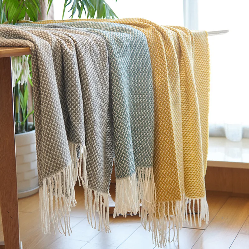 

Plaid Simple Sofa Blanket Leisure Blanket Pure Color Knitted Throw Blanket Household Soft Blankets for Beds