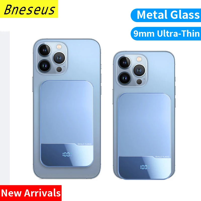 

10000mAh New Portable Metal Glass Magnetic Power Bank Charger For iphone 12 13 Magnetic Wireless External Auxiliary Battery Pack