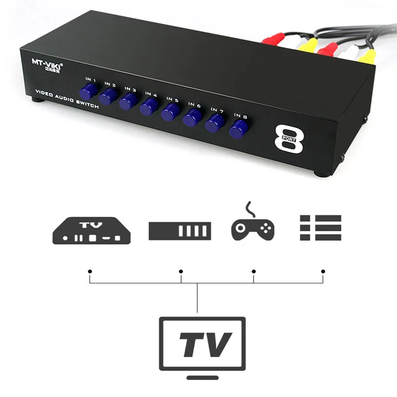 2/4/8 Way AV RCA переключатель 8 в 1 сигнальный композитный видео L/R аудио селектор для STB