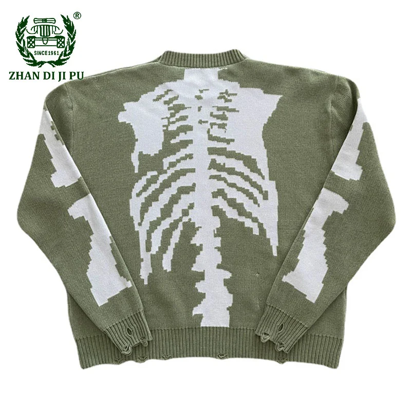

Hip Hop Yarn Skeleton Jacquard Knitted Sweater Men Streetwear Retro Casual Oversize Loose Chenille Soft Sweaters Pullover Unisex